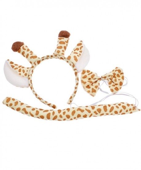 Cosplay Giraffe Ears Headband Tail Bowknot Kit Cute Animal Party Accessories Set - Yellow - CQ1899HNHML