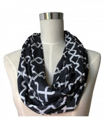 Pop Fashion Women Chain Link Pattern Infinity Scarf Wrap Scarf with White Zipper Pocket- Infinity Scarves - Black - CS12MAIC02B