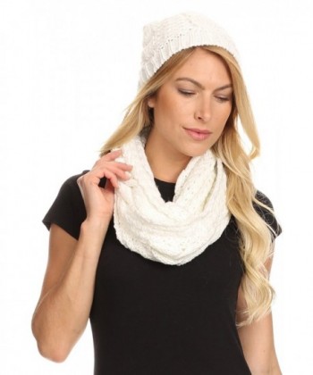 Sakkas Haile Metallic Threaded Woven Classic Hat Beanie And Infinity Scarf Set - White - CQ12L6XB3SJ