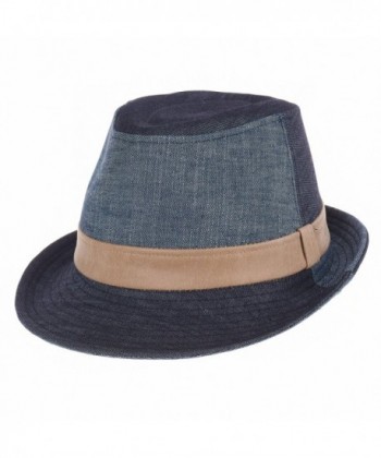 WITHMOONS Denim Cotton Fedora Hat With Faux Leather Band LD3279 - Blue - CH12EVL6M7F