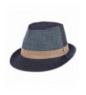 WITHMOONS Denim Cotton Fedora Hat With Faux Leather Band LD3279 - Blue - CH12EVL6M7F