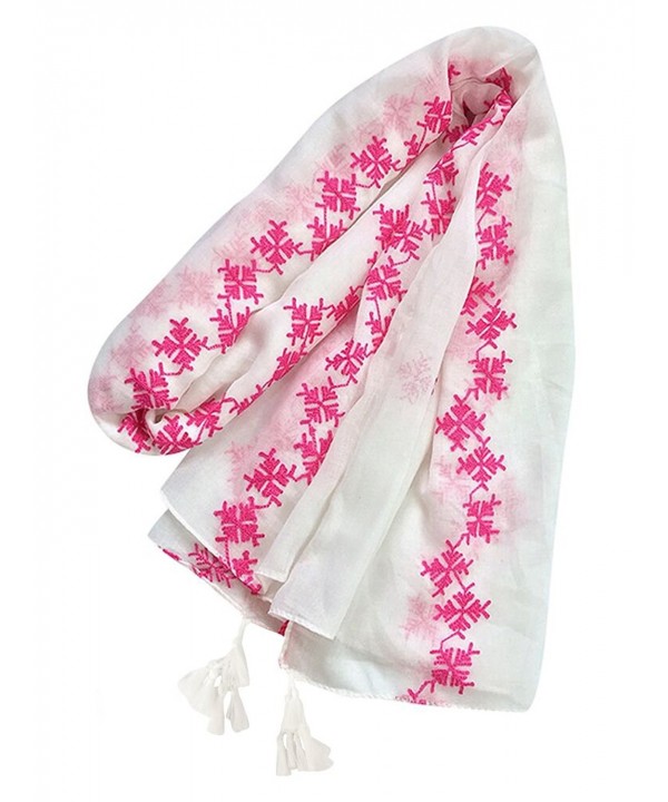 GERINLY Embroidery Womens Scarf Lightweight Summer Shawl Wrap - White - CY180CIZUYN