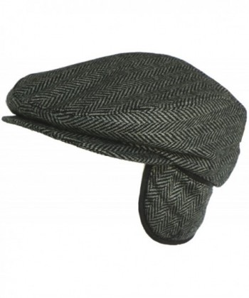 Broner Mens Wool Herringbone Ear Flap Newsboy Cap Hat - Black - CL116PUDJ0T