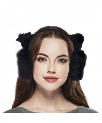 Lux Accessories Black Trendy Winter Cold Weather Fuzzy Furry Cat Ear Muffs - CA184QIEOD7