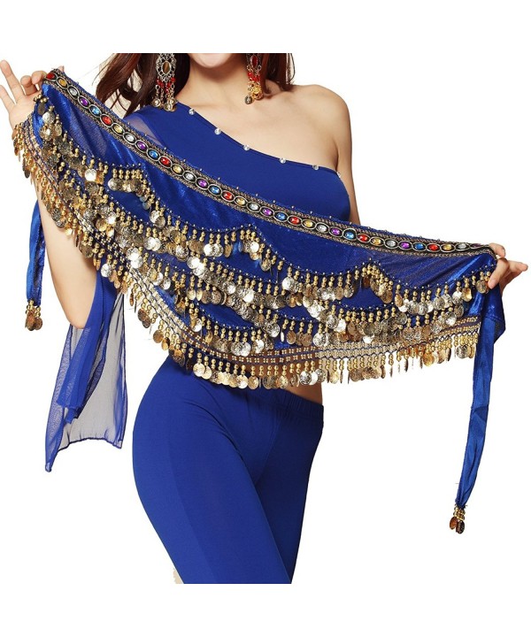 Pilot-trade Women's Triangular Belly Dancing Hip Scarf Wrap Skirt with Gold Coins - Navy Blue - CO12O0S8LVN