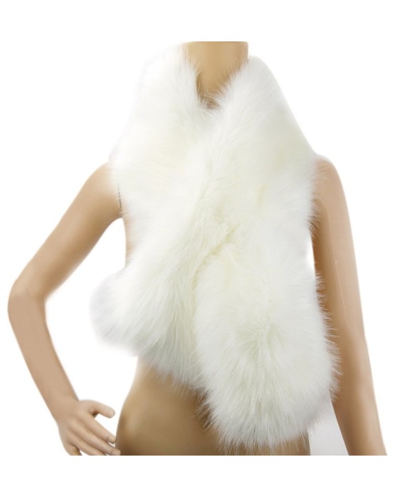Dikoaina Women's Winter Fake Faux Fur Scarf Wrap Collar Shawl Shrug - White - C712KBQXPRJ