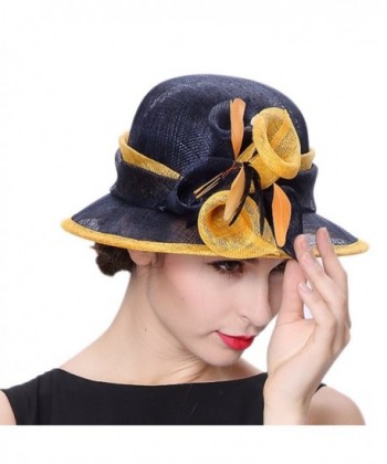 June's Young Women Hat Sinamay Summer Navy Morning Glory Adornment - Navy/Orange - CC12FXXDDEP