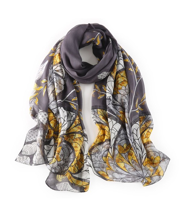 STORY OF SHANGHAI Womens 100% Mulberry Silk Head Scarf For Hair Ladies Floral Scarf - Dark Gray - C9182HSC4Q9