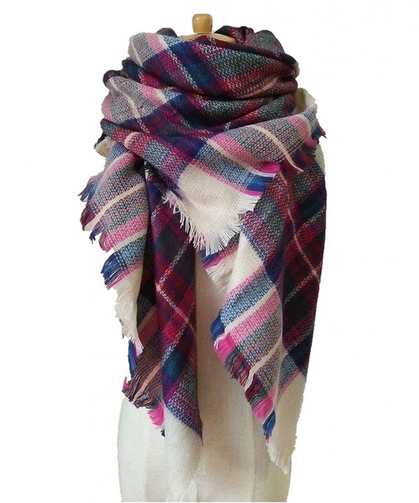 Selighting Women's Oversized Square Plaid Scarf Tartan Blanket Wrap Shawl - 9 Beige and Pink - CJ188GWCOCU