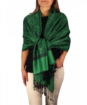 Peach Couture Elegant Vintage Jacquard Paisley Feel Shawl Wrap Scarf - Green Black - C712D4DX61V