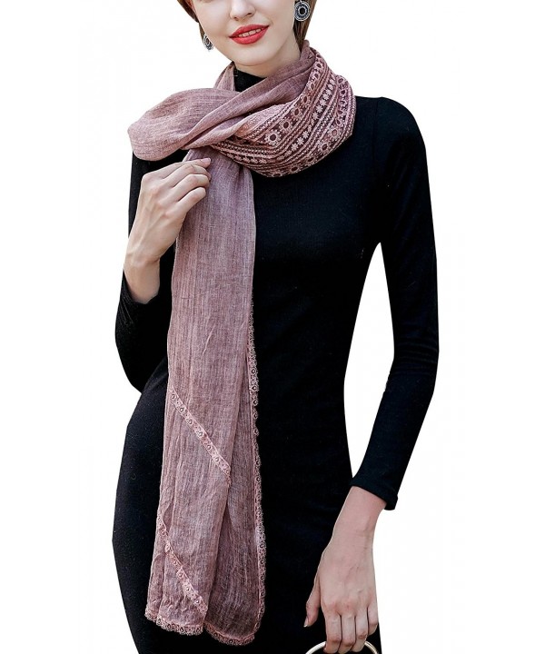 Women Vintage Hollow Flower Scarf Solid Color Rectangle Cotton Hemp Neckerchief - Pink - CD186L6YG6K