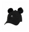 The Cat's Meow: Cute Kitty Ears Vegan Suede Dad Cap- Double Pom Pom Baseball Hat - Black - CM186I56Y54