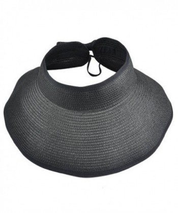 FuzzyGreen Summer Packable Big Brim Roll Up Sun Beach Straw Hat - Black - C9182Q454DS