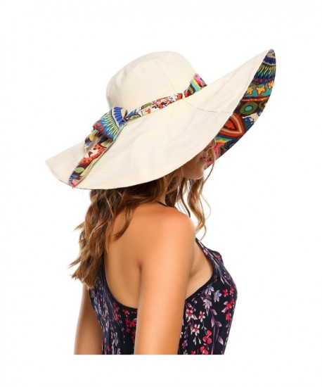 Zeagoo Women's Floral UPF 50+ Foldable Reversible Wide Brim Cap Floppy Travel Beach Sun Visor Hat - Beige - CD182GQAWLY