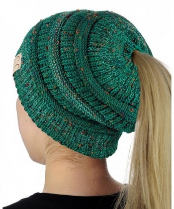 C.C BeanieTail Cotton Blend All Season Daily Messy High Bun Ponytail Beanie Hat - Confetti Sea Green - C2189Q9GEOZ