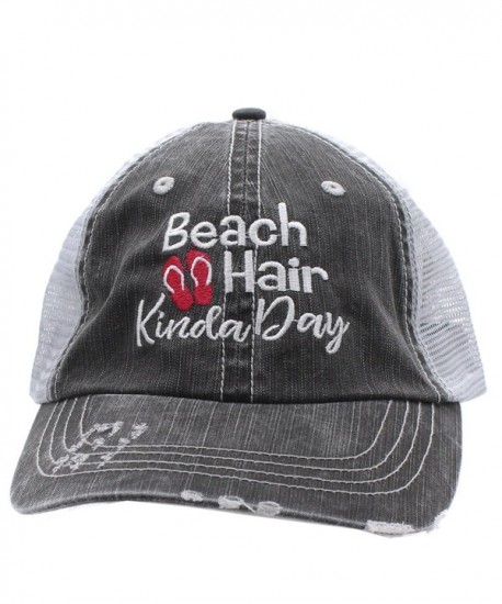 Hot Pink Flip Flops Beach Hair Kinda Day Women Embroidered Trucker Style Cap Hat - C417AAO2ZN6