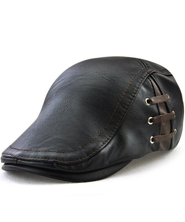 GESDY Men's Vintage newsboy Cap PU Leather IVY Flat Gatsby Hat Winter Golf Driving Hats Beret Caps - Black - CH1872R94IR