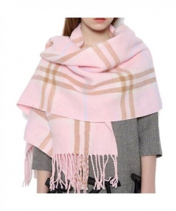 Women's Shawl Pocket Scarf Stylish Warm Soft Plaid Double Sided Wearing with Tassel - Pink - C112O0PNB4V