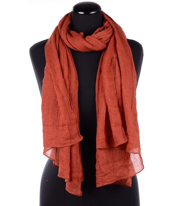 BYOS Womens Airy Crinkled Soft Lightweight Oversized Shawl Scarf in Solid Color - Rusty Orange - CB12IPTZXLZ