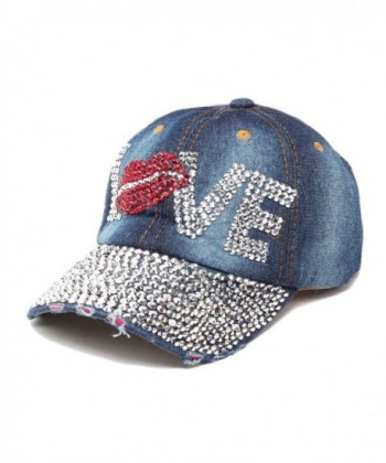 Raylans Fashion Women Bling Studded Rhinestone Crystal LOVE Lips Baseball Caps Hats - 5 - CP12JCJVZO1