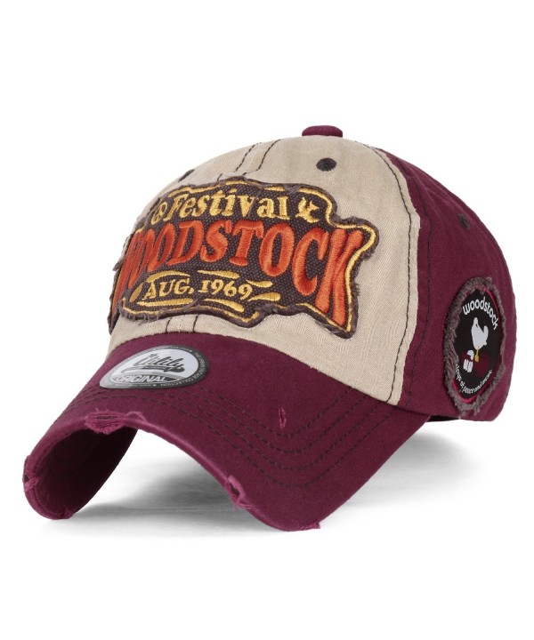 ililily WOODSTOCK August 1969 Vintage Patch Trucker Hat Cotton Baseball Cap - Burgundy - CV12L59TUAV