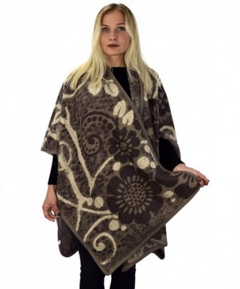 Peach Couture Womens Thick Warm Geometric Striped Poncho Blanket Wrap Shawl - Floral Taupe - CI186ROATKZ