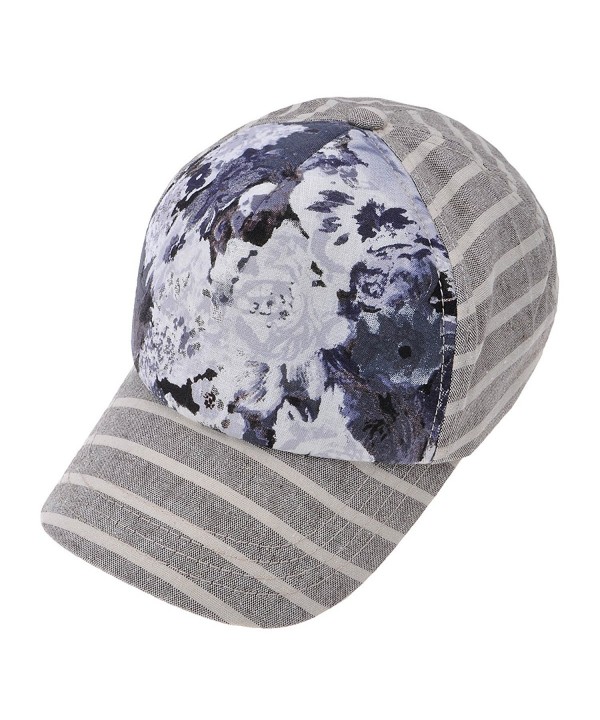 ZLYC Women High Quality Cotton Striped Floral Pattern Baseball Adjustable Hat Cap - Gray - CQ12EFP8M4D