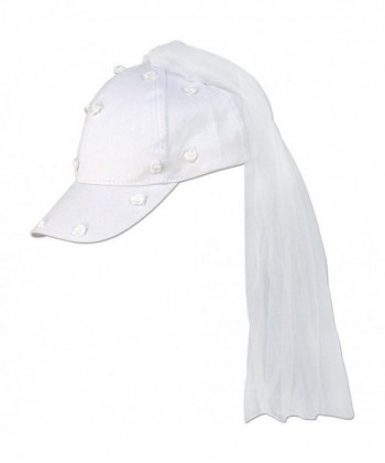 Bride Novelty Baseball Cap w/ Flower Accents & Veil - CZ11XLJSGJL