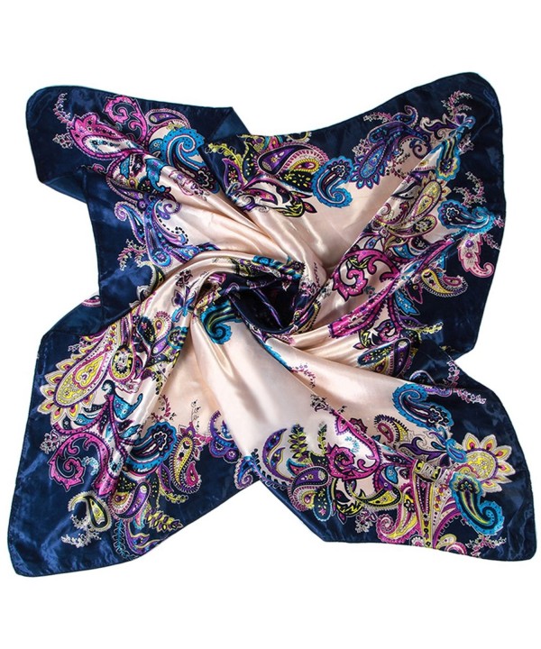 EOZY Women Vintage Floral Pattern Silk Square Scarves Handkerchief 35.535.5" - Dark Blue - C512889J54X