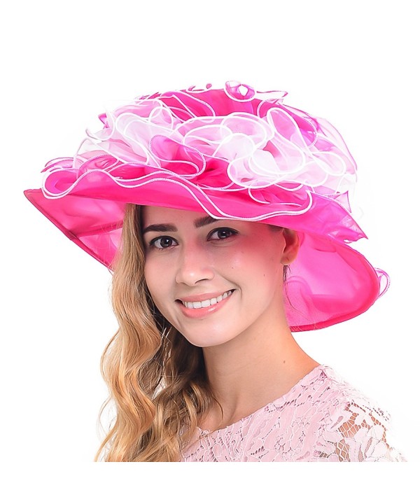 Hot Pink Kentucky Derby Hats Women Church Ladies Wedding Tea Party Organza Hats