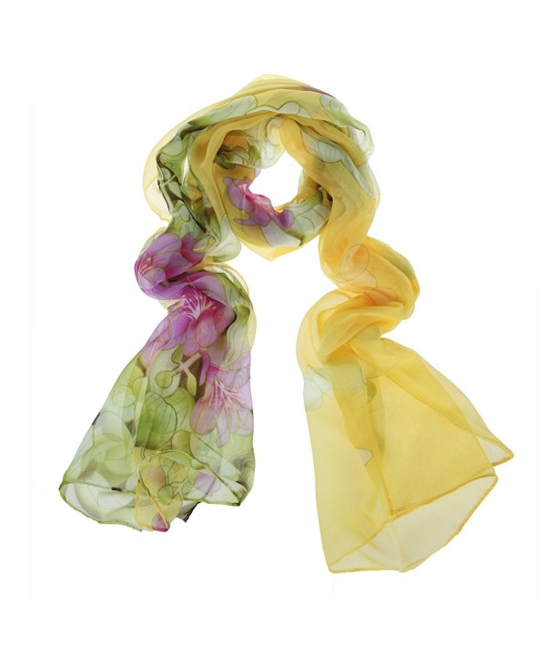 ChikaMika Silk Scarves for Women Floral Wrap and Shawls for Women Yellow Fashion Scarves - C8123GUG85X