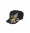 Gold Fleur De Lis Studded Flattop Black Hat - CV11MCO3FDN