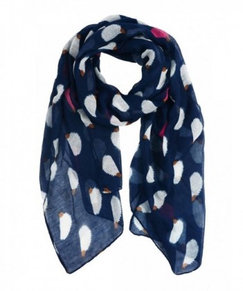 Cute Animal Wrap Scarf for Womens Fun Hedgehogs Printed Cozy Light Scarves - Navy - CH186REK99Z