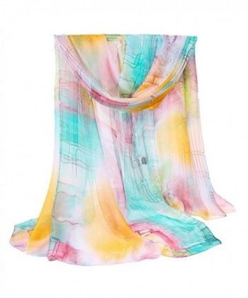 Kook Club Long Silk Scarf Multi Mixed Colors Neck Wrappings Beach Line Shawl - Lines Blue - C612H0NS5PN