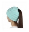 Sven Home Beanie Tail Slouchy Ponytail Soft Stretch Cable Messy High Bun Knit Hat - Ch26 Light Blue - CQ186IUEMTG