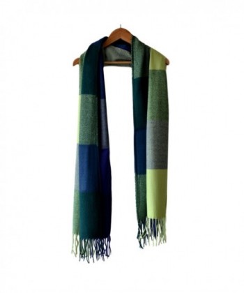 LARRONKETY Women's Fashion Long Shawl Big Grid Winter Warm Large Tassel Scarf - Blue Green - CE187CUN76G