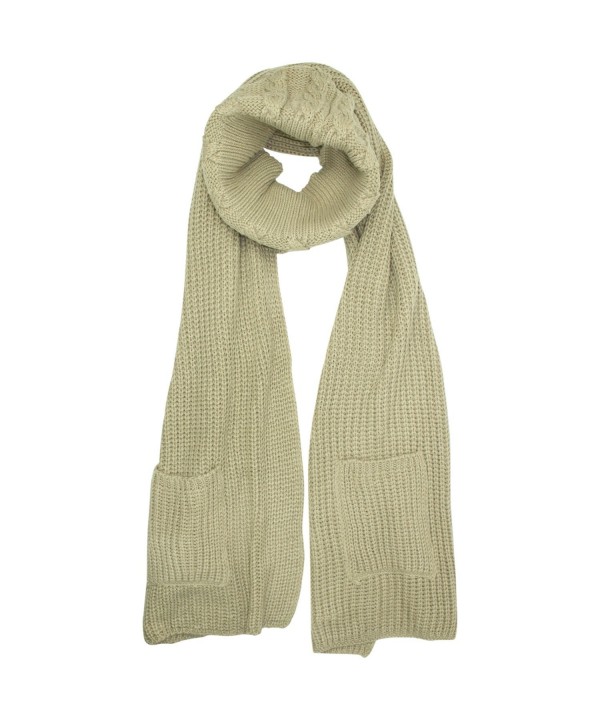 Cable Knit Cowl Scarf Wrap With Pockets - Taupe - C011QMSJF2P