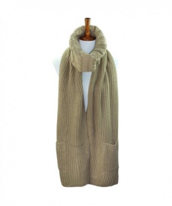 Taupe Knit Cowl Scarf Pockets in Cold Weather Scarves & Wraps