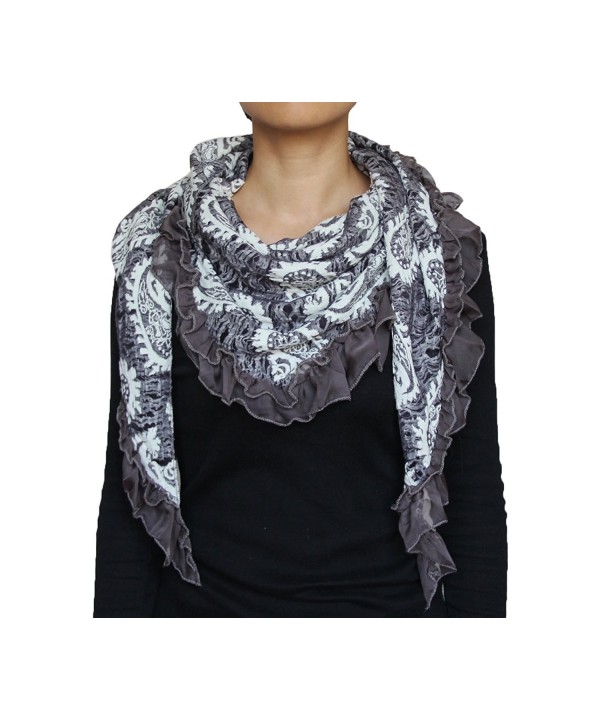 Seamaidmm Fashion Paisley Ruffle Edge Pattern Triangle Lace Scarf - Grey - CS11CAH6KYH