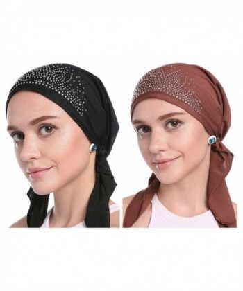 YI HENG MEI Women's Elegant Strench Drill Muslim Turban Hat Chemo Cancer Cap Headscarf - Black+coffee - CY184Q7KQXM
