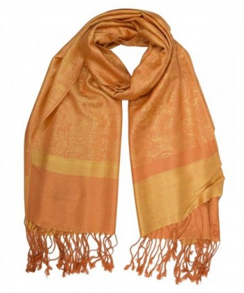 Peach Couture Elegant Vintage Two Color Jacquard Paisley Pashmina Shawl Wrap - Yellow and Rust - CS128CXHN03