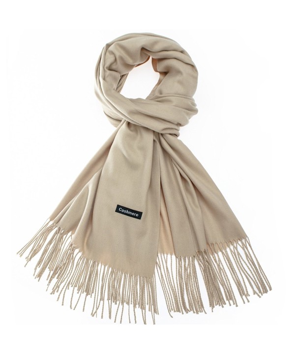 Sapp Large Soft Silky Pashmina Shawl Wraps Fringes Scarf in Solid Colors - Champagne - CJ186IDNYDX