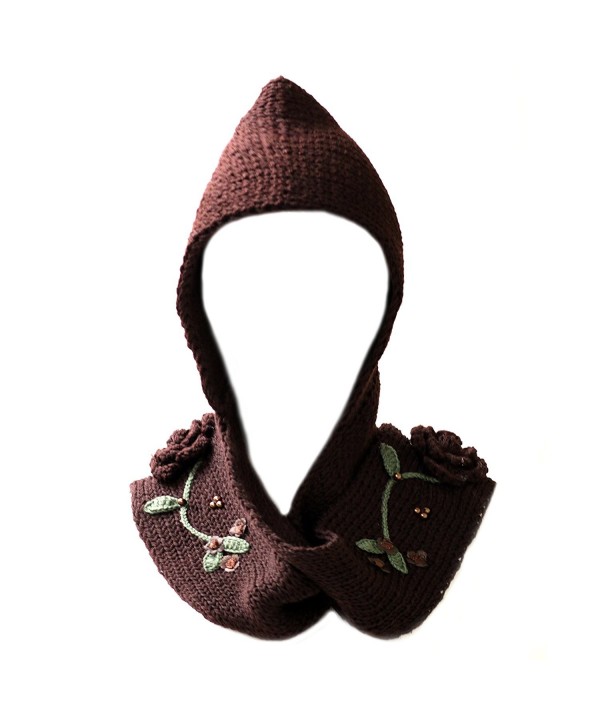 The Hat Depot 700hd-1 Girl`s Hodded Knit Scarf with Floral Embroidery - Brown - CX126R8FAGX