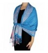 Peach Couture Exclusive Paisley Floral Border Reversible Pashmina Wrap Shawl - Teal and Pink - CI122910D3X