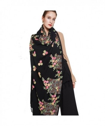 DANA XU Embroidery Wool Large Size Winter Women Pashmina Shawls and Wraps - Black - CK186S77CQE