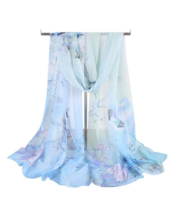 Tuscom Women Chiffon Animal Bird printed Scarves Wrap Shawl（160&times50CM） - Light Blue - CM12O642DOC