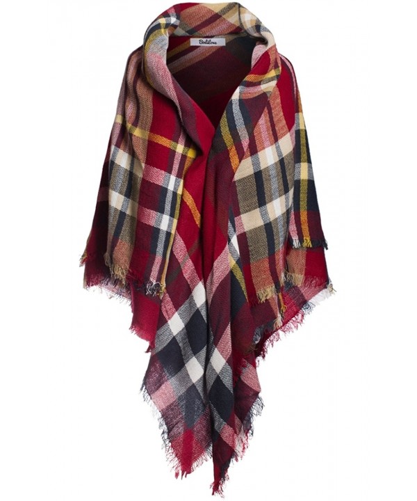 BodiLove Women's Multi-color Long Shawl Big Grid Winter Scarf Shawl - Navy Red - C312MZ6IAXY