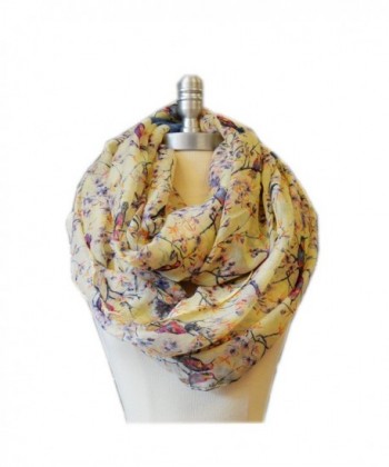 SCARF_TRADINGINC Floral Butterfly Bird Dragonfly Light Weight X-large Infinity Scarf - Bird and Floral Beige - CY11PLXNLP9