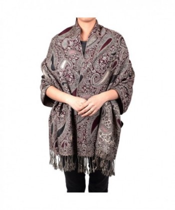 Paisley Floral Pashmina Multi Color Scarf Shawl Wrap - Maroon/Silver - CW12NA8I7A8