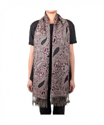 Paisley Floral Pashmina Maroon Silver